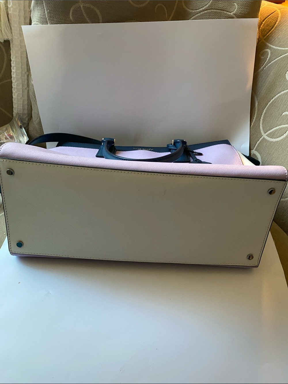 kate spade two-tone pink and navy leather tote - Picture 5 of 7
